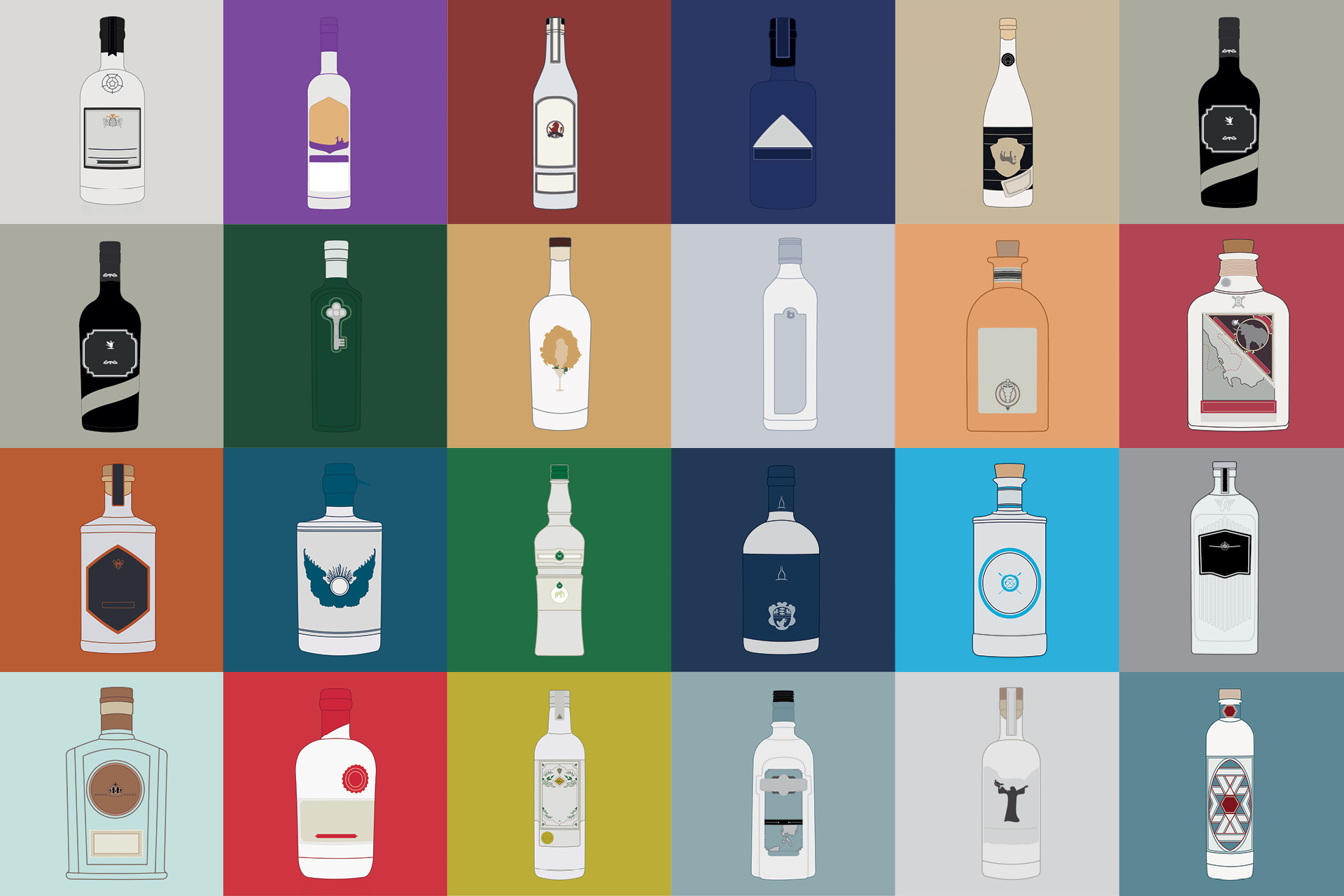 Gin Poster illustrations squares